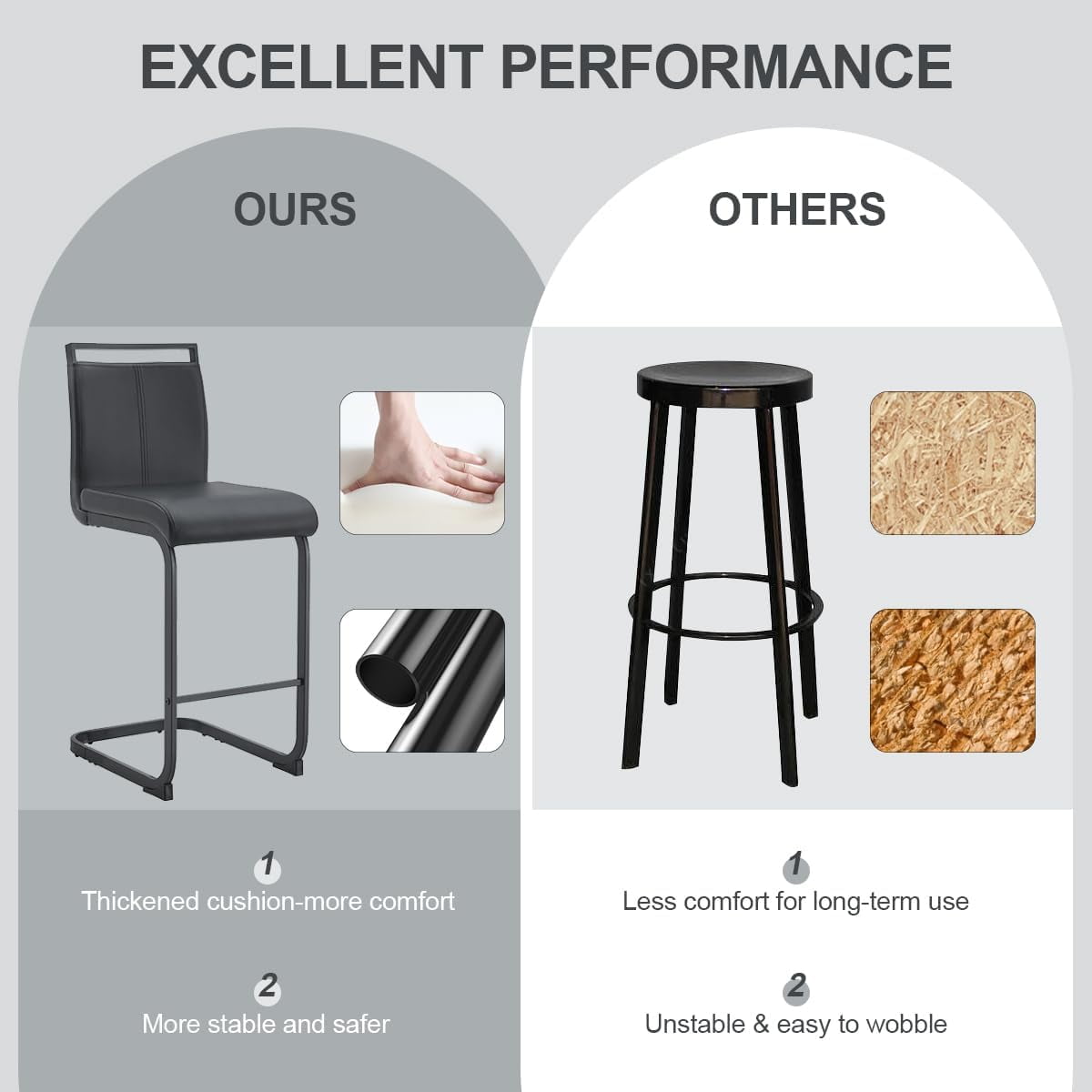 Lecut Counter Height Bar Stools Set of 2, 25" Modern Leather Upholstered Bar Stools with Back and Metal Frame, Kitchen Island Bar Stools for Dining Room, Pub, Bar