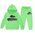 thumbnail image 4 of Hoodies for Girls Set 2PC Long Hooded Sweatshirts for Boys Pullover Florida Letter Print for 2-13 Years Outfits Kids Sweatsuit(150 10-11 Years,Light Green), 4 of 4