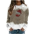 thumbnail image 2 of JUSLIO Christmas Shirts for Women Warm Fleece Blouses Graphic Long sleeve Round Neck Blouses Khaki 2XL, 2 of 4