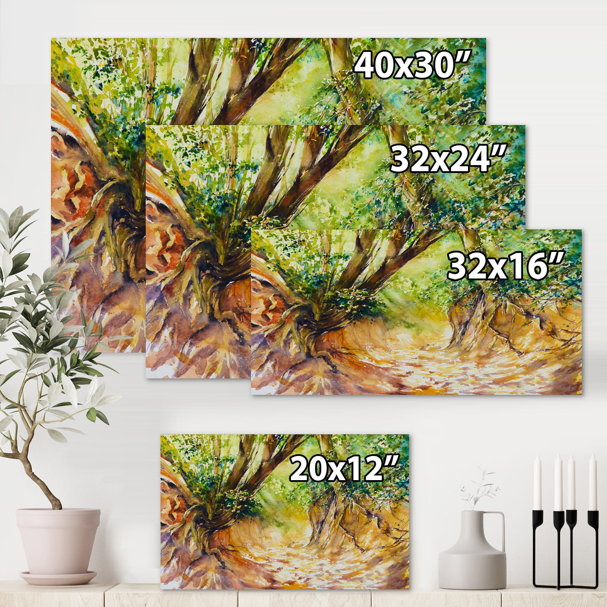 Little Road in Deep Forest 8 in x 12 in Painting Canvas Art Print, by Designart