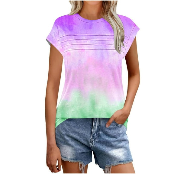 Annhoo Womens Tops Casual Short Sleeve Multicolor Tunic Blouse Striped Crew Neck Summer Dressy Clothes Basic T-Shirts