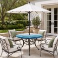 thumbnail image 2 of Round Outdoor Tablecloth with Umbrella Hole and Zipper, Teal Blue Ombre Tablecloth with Elastic Waterproof, Summer Beach Ocean Waves Coastal Patio Table Covers for 31" - 35" Picnic Pool Tables, 2 of 9