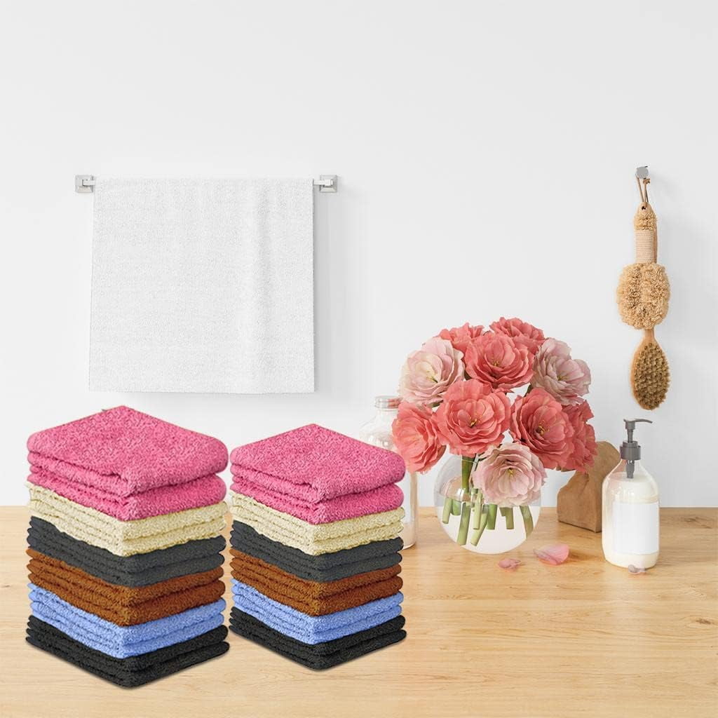 Cotton Washcloth Set 24 Pack Soft Absorbent Face Towels Reusable Durable Machine Washable Multi-Color 12x12 Inches for Bathroom Gym