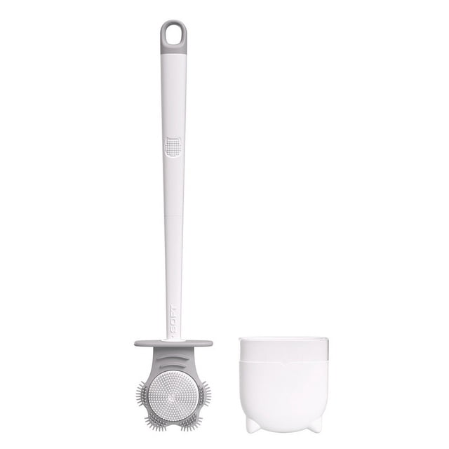 Cepillo de inodoro de plástico de doble cara, de dos colores y con mango desmontable, con forma de garra de gato, herramienta de limpieza para el hogar, color blanco