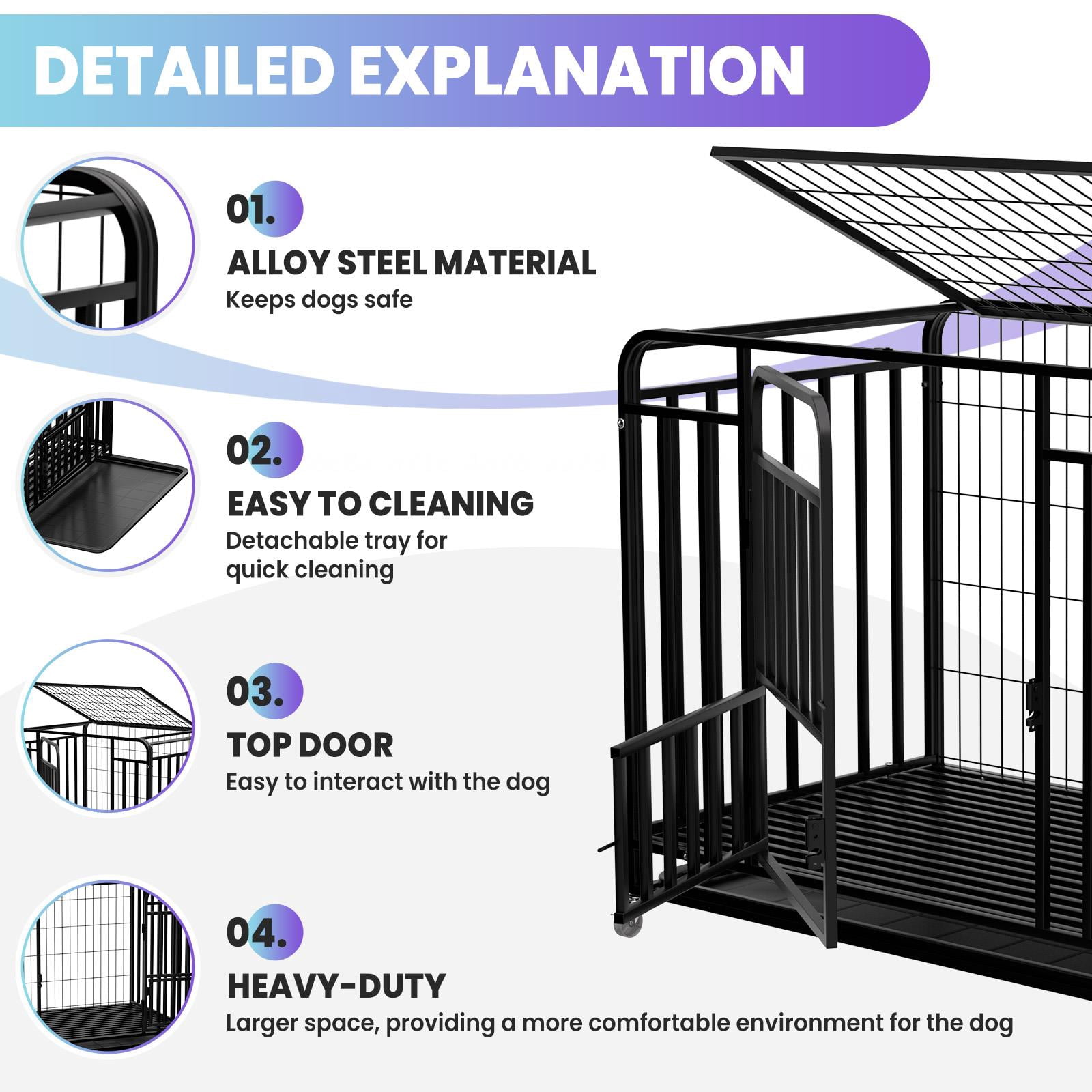 Tanfengu Dog Cage with Locking Wheels, 36.4in Black Alloy Steel Dog Crate, Top & Side Door Kennel for Small Medium Dogs, Indoor Outdoor