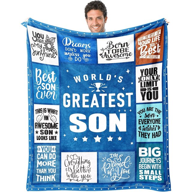 LHSHID Son Blanket Gifts for Son on Fathers Day from Mom or Dad World's Greatest Son Throw Blanket Christmas Birthday Present for Son 30"x40"