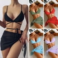thumbnail image 2 of ENJOYW 3Pcs/Set Skirt Bikini Solid Color Bandage Sexy Off Shoulder Backless Bathing Suit for SwimmingPolyester, 2 of 7
