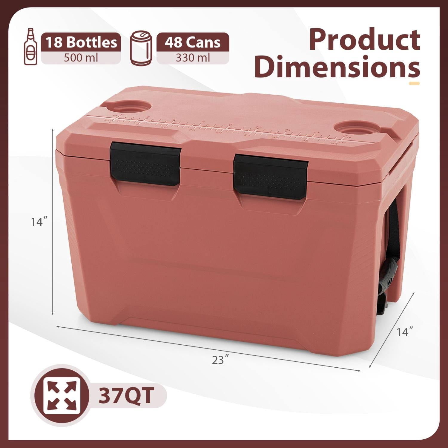 Resenkos Portable Insulated Hard Shell Ice Chest with Cup Holders Bottle Opener and Drain Plug, Waterproof Outdoor Cooler for Beach and Travel, Pink
