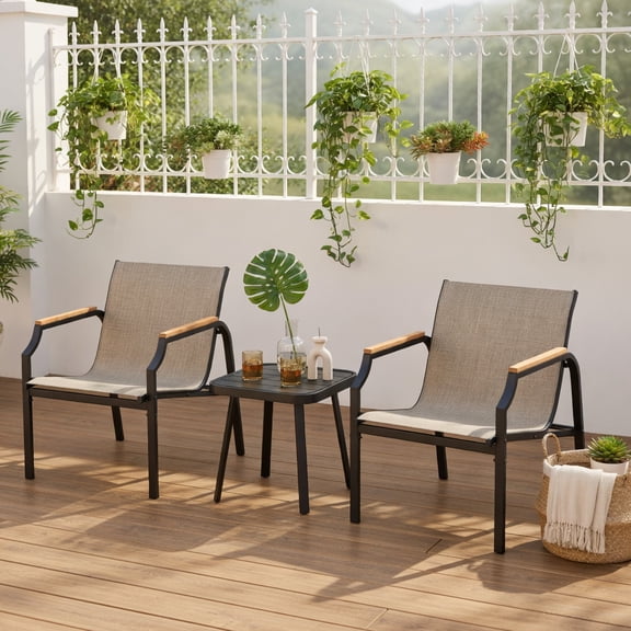 Yardi Yard 3 Piece Outdoor Chair Set with Breathable Fabric Seat and Armrests, Patio Furniture Set for Outdoor as Yard, Brown