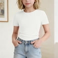 thumbnail image 2 of UAMVSH Girls Short Sleeve T Shirts Kids Ribbed Knit Crewneck Basic Tees Comfy Casual Slim Fit Summer Tops 5-16 Years, 2 of 7