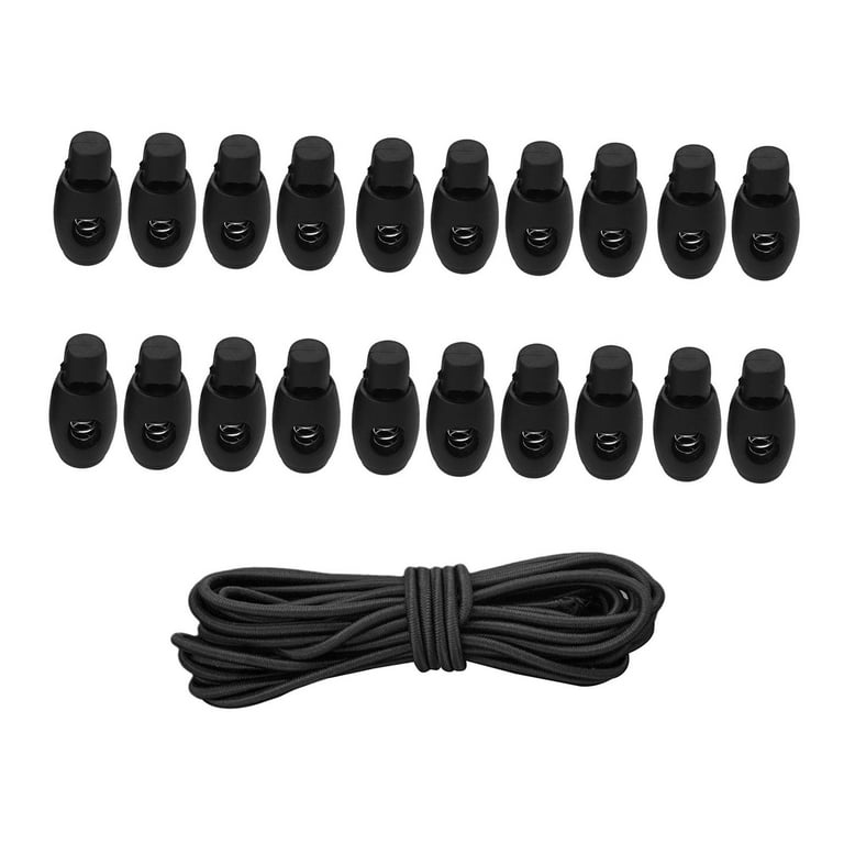20 Pcs Spring Cord Locks & 3.2 2.5mm Stretch String Cord, Sliding Fastener Buttons for Drawstring Shoelaces Clothing Lanyard Backpack Bags Style 3