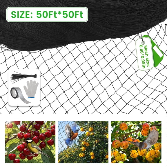 AMTPM Bird Netting for Garden - 50 x 50 FT, 0.9 Inch Mesh, Strong Woven, UV Resistant, Reusable, Protects Garden Plants, Fruit Trees, Vegetables, Against Deer, Rabbits, Squirrels, Small Animals
