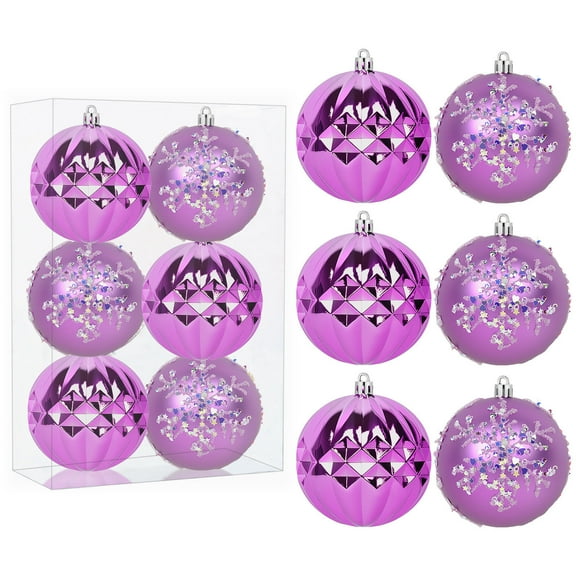 KOYPTL 6 Pcs Christmas Mirror Balls Ornaments Set 3.15 Inch Glitter Christmas Tree Ornaments Plastic Shatterproof Xmas Hanging Ornaments Christmas Decorations for Xmas Tree Home Decor Purple