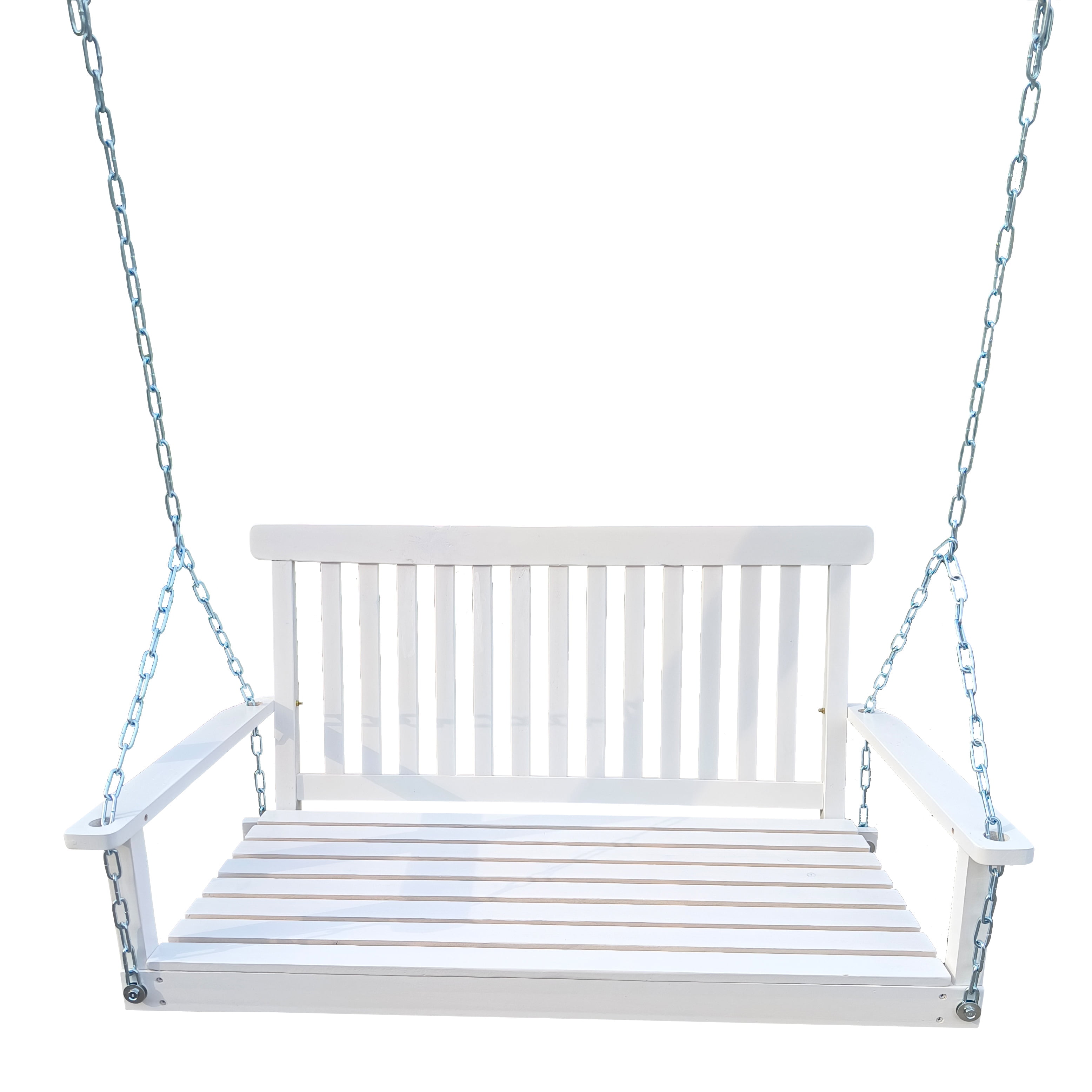 Hanging Porch Swing, Wooden Bench Swing with Armrests and Hanging Chains for Yard Garden Patio, White