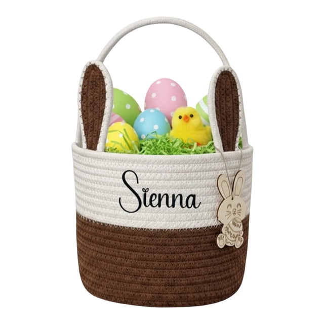 Easter Bunny Rope Storage Basket Cartoon Woven Non Woven Tote for Nursery Organizer DIY Craft Projects