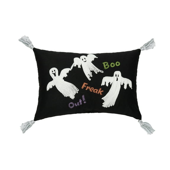 "Boo! Freak Out!" Flyi Ghosts Halloween Accent Pillow 13" x 20" w/ White Tassels