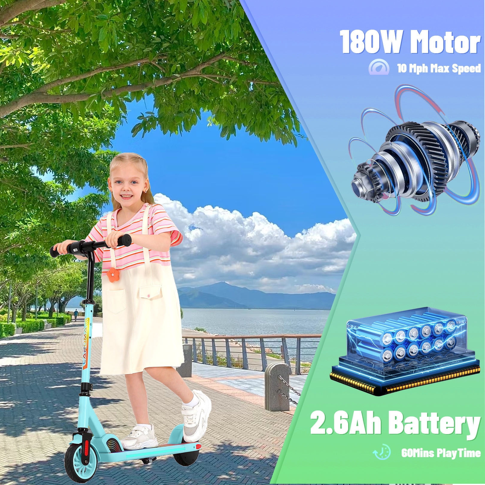 SANOPY Foldable Electric Scooter for Kids 8+,180W Upgraded Motor,4 Adjustable Heights & 3 Speed,Lightweight,LED Display,UL2272 Certified