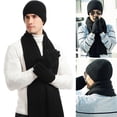 thumbnail image 4 of Eoperou 3 Pcs/Set Winetr Hat Scarf Gloves Set Unsiex Striped Solid Color Thick Warm Elastic Anti-slip Neck Head Hands Protection Cozy Windproof Outdoor Cycling Cap Neck Warmer Gloves Set, 4 of 8