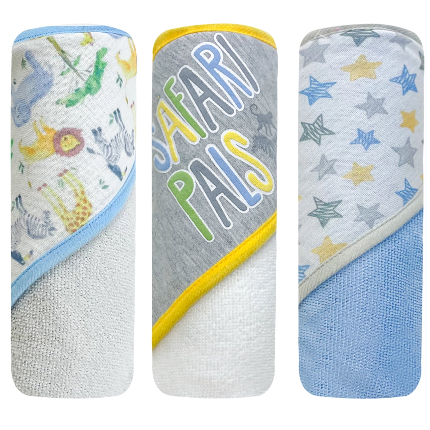 Modern Baby Hooded Baby Towels 3 Pack Set of Infant Boy Baby Bath
