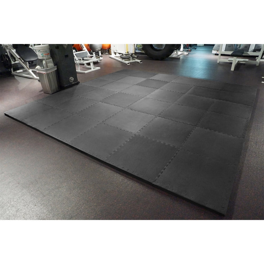 Meister X-THICK 1.5" Interlocking EVA Foam Mats - 2X Cushion for Wrestling, MMA Takedowns & Gymnastics - 2'x2' Tiles - Black - 25 Tiles (100 Sqft)