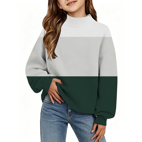 Kids' Sweatshirt Color Block Mock Neck Dropped Shoulder Long Sleeve Casual Pullover Basic Comfortable Fall Top