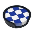thumbnail image 2 of Blue And White Kentucky Checkerboard Coasters With Leather Holder Set Of 6 Round Coasters for Home and Kitchen Decor, 2 of 7