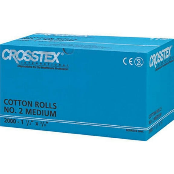 Crosstex DNC Plain Wrapped Cotton Rolls #2 Medium Non-Sterile 2000/Bx