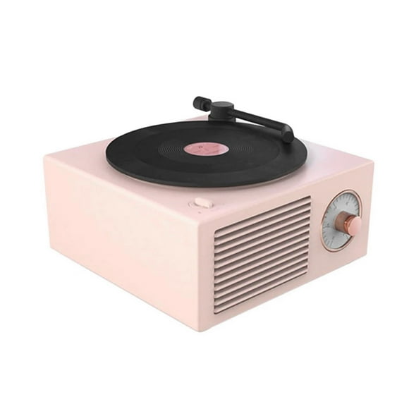 Turntable Speaker USB Bluetooth V5.0 Vinyl Record Player Stereo Vintage Portable Speaker, Pink