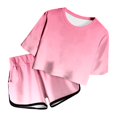 thumbnail image 3 of WOYY Little Girls Summer Outfits Gradient Short Sleeve T-Shirt Shorts Set, Sizes 6-7Y, 3 of 4