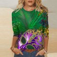 thumbnail image 2 of YUGYXL Fashion Mardi Gras 3/4 Sleeve Shirts for Women Casual Plus Size Party Mask Print Loose Comfy Tshirts Summer Crew Neck Tunic Fit Clothes Theme Party Carnival Tees, 2 of 5