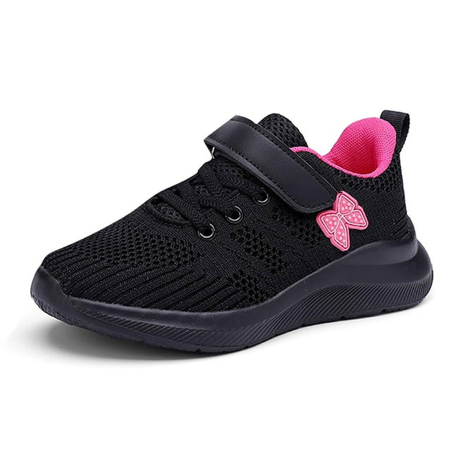 FAOWME Chaussures de Course Décontractées Confortables à Lacets en Maille pour Enfants Rose Vif 7-8 Ans