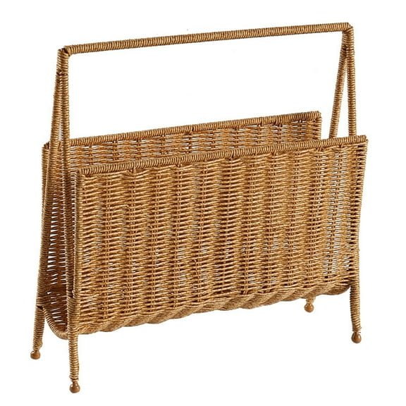 Handwoven Rattan Magazine Holder Practical Light Brown Magazine Organizers Sturdy Artificial Rattan Storage Stand
