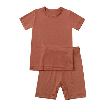 

SXIMEE Rayon from Bamboo Unisex Baby Short Summer Pajamas - Toddler Cool Jammies Solid Pjs 2pcs Kids Sleepwear Set