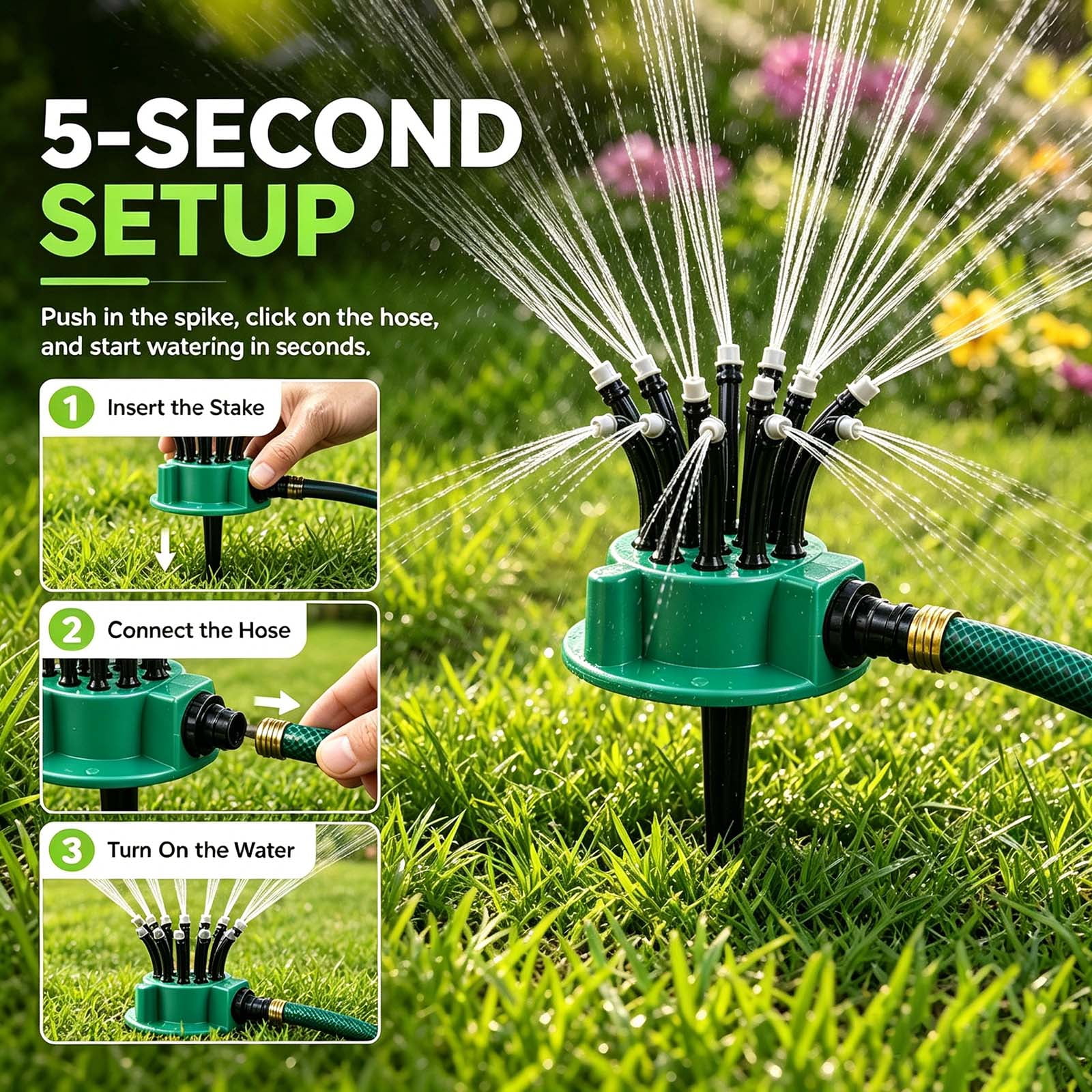 Flower Shape Head Water Spray Head 360 Multi Directional Lawn Sprinkler Precision Garden Irrigation Rotating Multi Arm for Hose Yard Grass Roof Cooling(4PCS)
