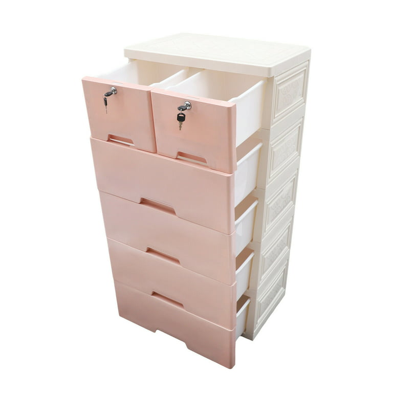 Pink Blue 6 Drawers Storage Cabinet w/4 Wheels Modern Plastic