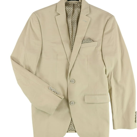 bar III Mens Notched Lapel Two Button Blazer Jacket, Beige, 40 Long