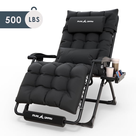FIONAS MAGIC Oversized Zero Gravity Chair 29In XL Patio Reclining Chair with Cushion, Outdoor Folding Adjustable Recliner with Cup Holder, Foot Rest & Padded Headrest, Support 500LB