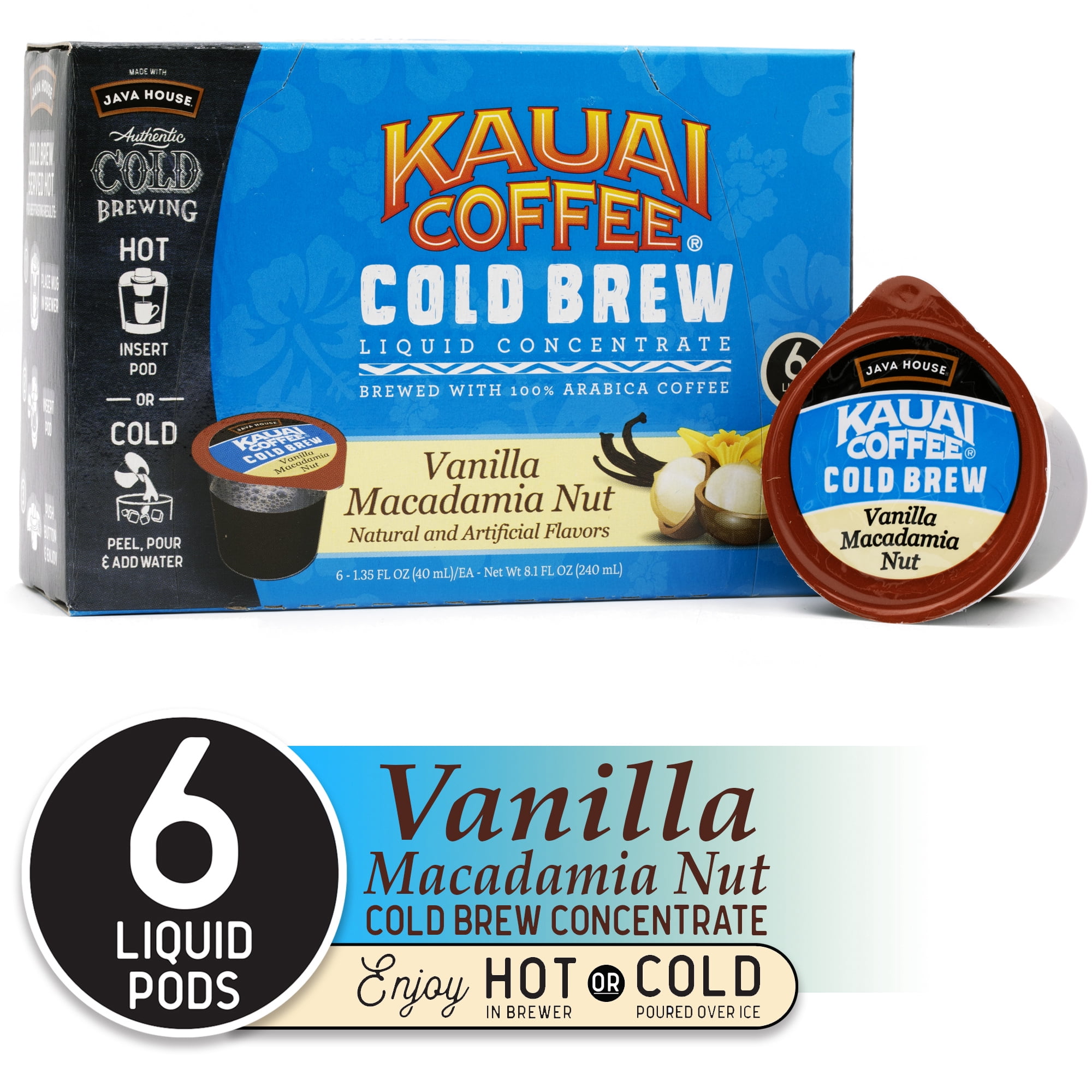 Kauai Cold Brew Coffee Pods, Vanilla Macadamia Nut, 6 Count