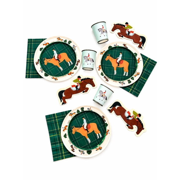 POP Party Supplies Equestrian Tableware Party Supplies Set Pony Birthday Kit with Dinner Plates Dessert Plates Cups and Napkins 12 Count