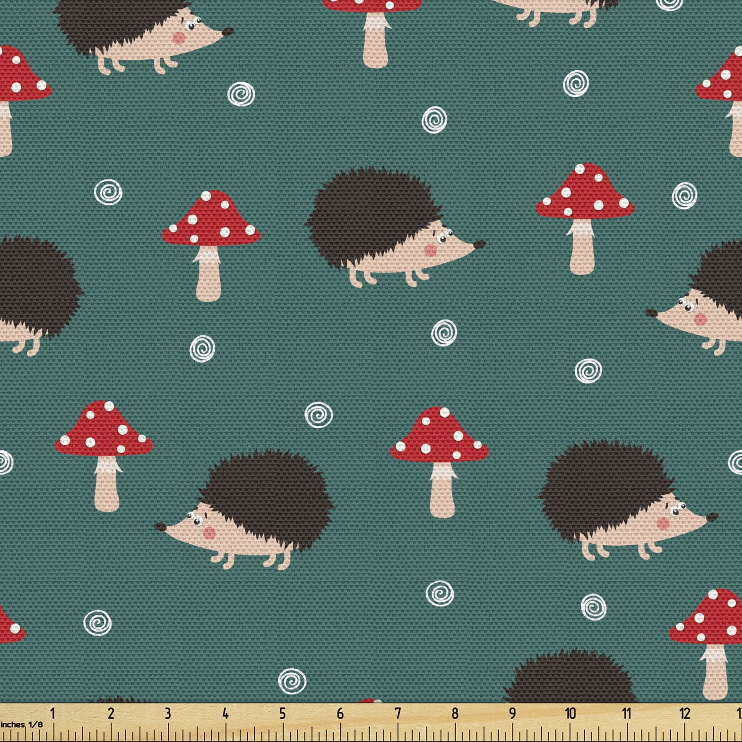 Hedgehog Fabric by the Yard Forest Life Inspired Pattern with Amanita