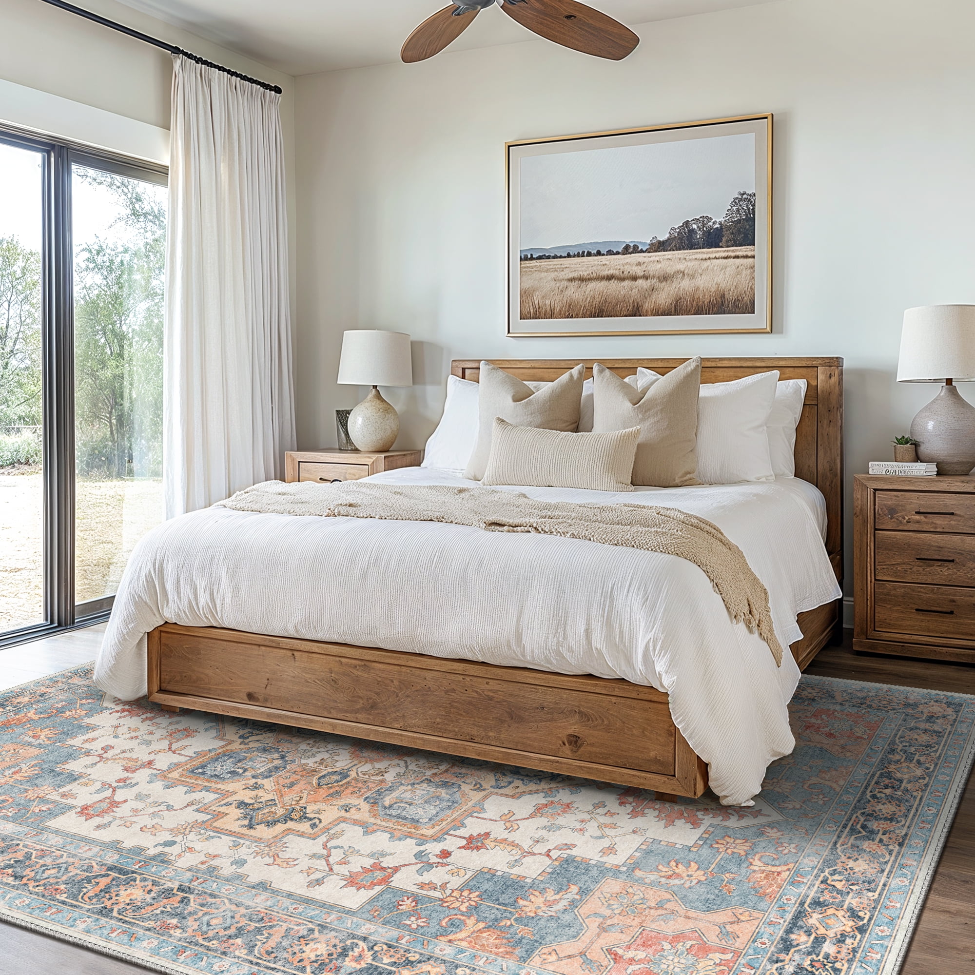 KUETH 5X7 Area Rugs for Living Room, Non Slip Machine Washable Retro Rugs, Ultra-thin Print Rug for Bedroom, Dining Room, Home Office.