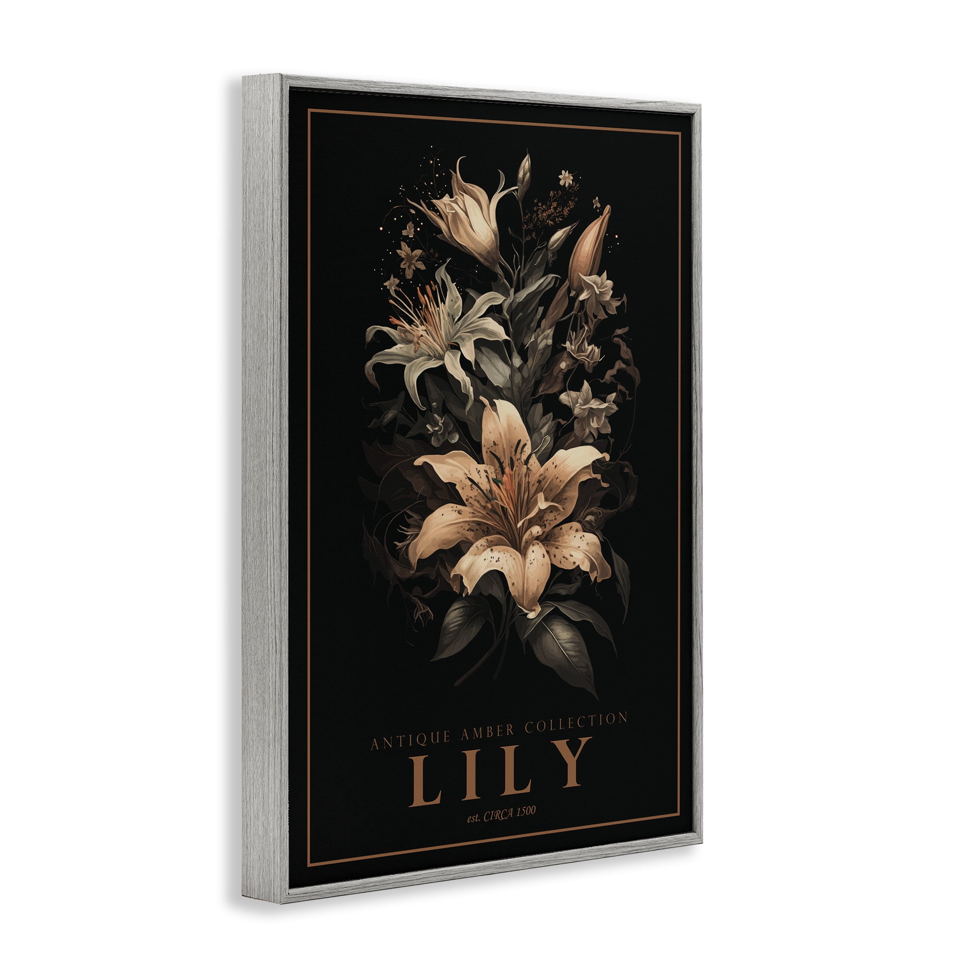 Stupell Industries Antique Lily Light Gray Framed Giclee Art, design by Chris Giampietro