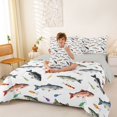 thumbnail image 3 of Manfei Cartoon Pike Fish King Bedding, Rustic Fishing Lover King Bed in a Bag, White, Gray Reversible, 7 Pieces, 3 of 6