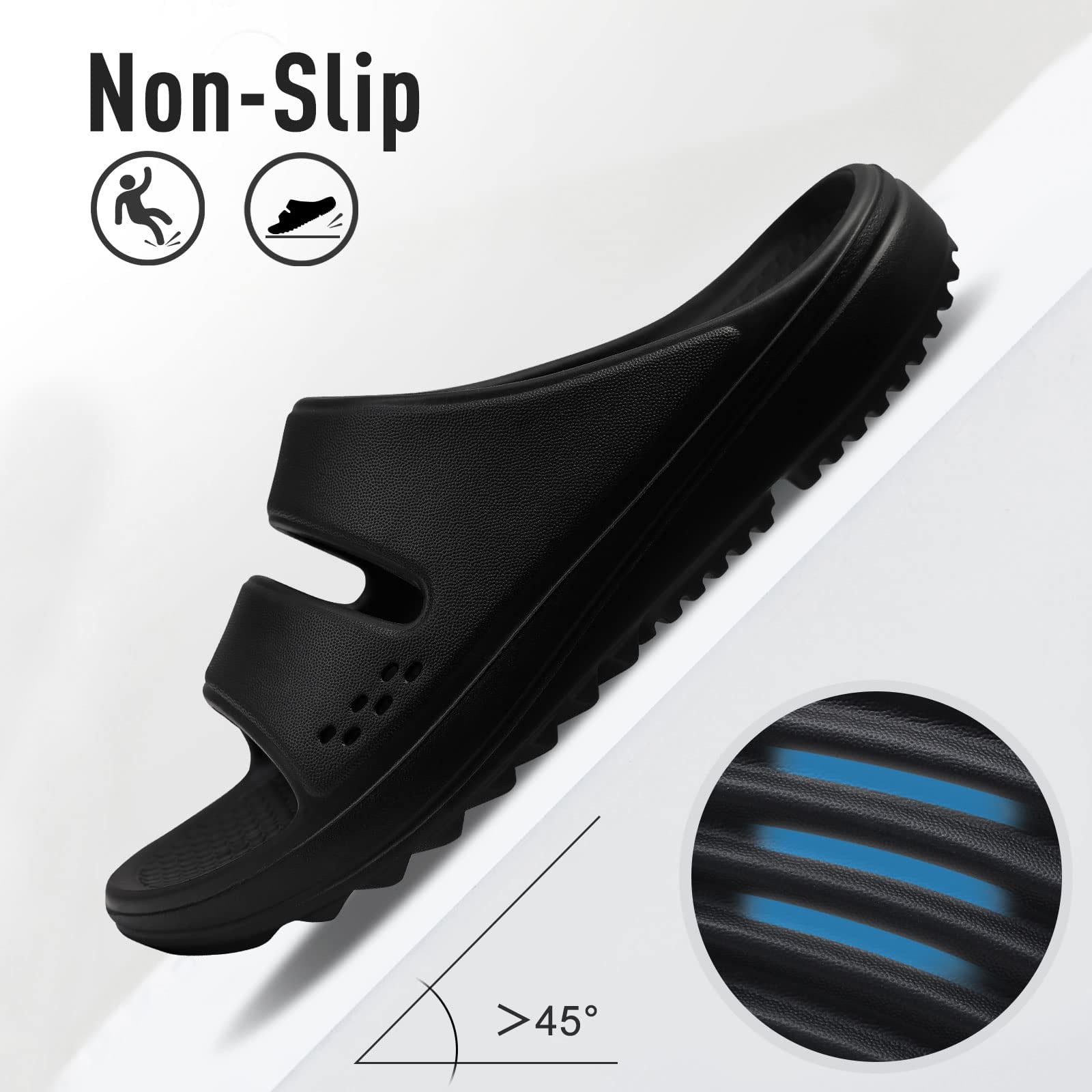 Litfun Slide Sandals for Women, Thick Sole Non-Slip Slide Slippers with Arch Support, Black