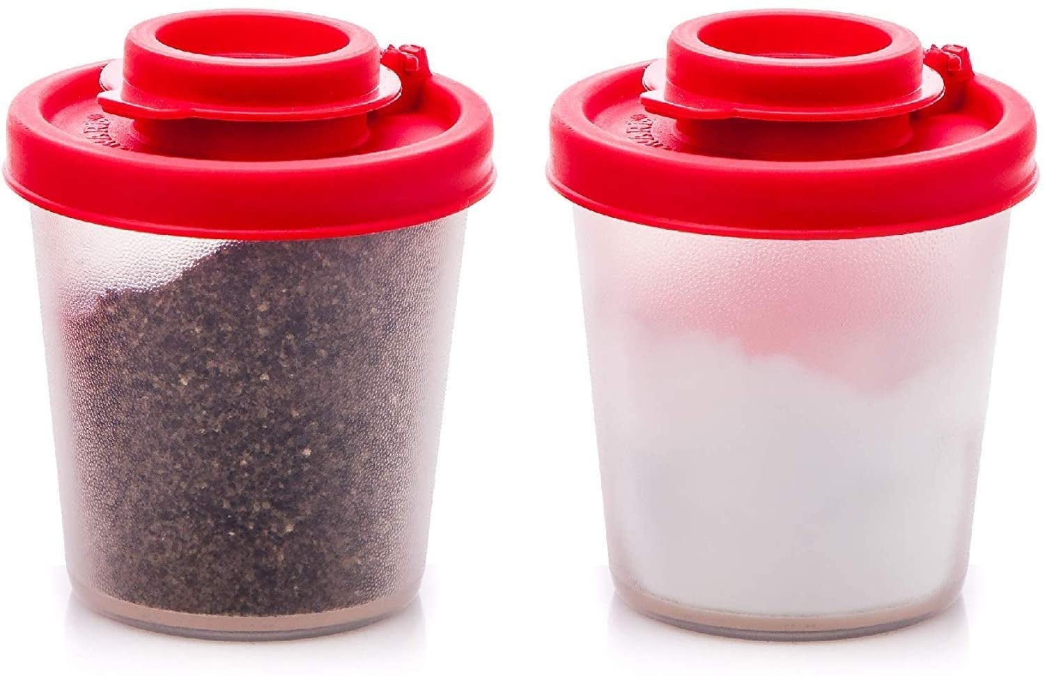 3.5 oz Red Set of 2 Seasoning Container Pourer with Shaker Lids Plastic Salt and Pepper Shakers with Lid Moisture Proof Spice Dispenser 