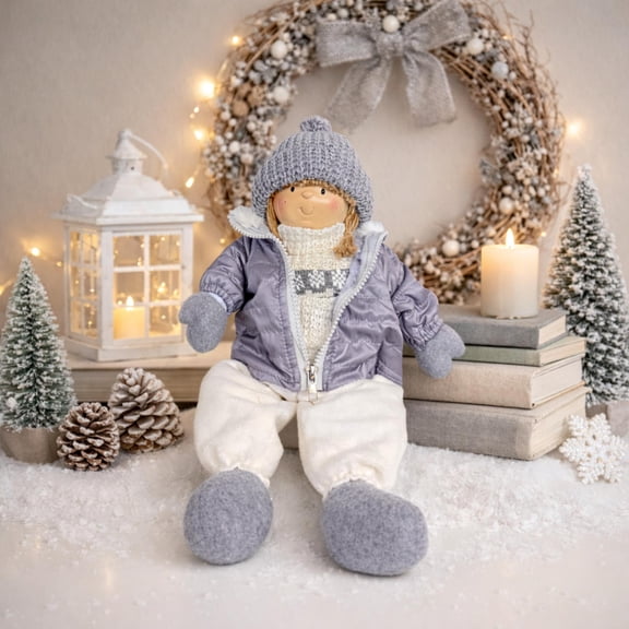Northlight Winter Nordic Girl Sitting Christmas Figure - 16" - Gray and White