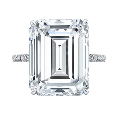 HeartsAndYou 4ct Emerald Big Moissanite Accent Solitaire Engagement Ring for Women 18k White Gold over Silver