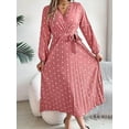 thumbnail image 4 of Women'S Polka Dot Wrap V Neck Belt Long Sleeve Pleated Maxi Dress Flowy Casual Long Dress Pink L, 4 of 9