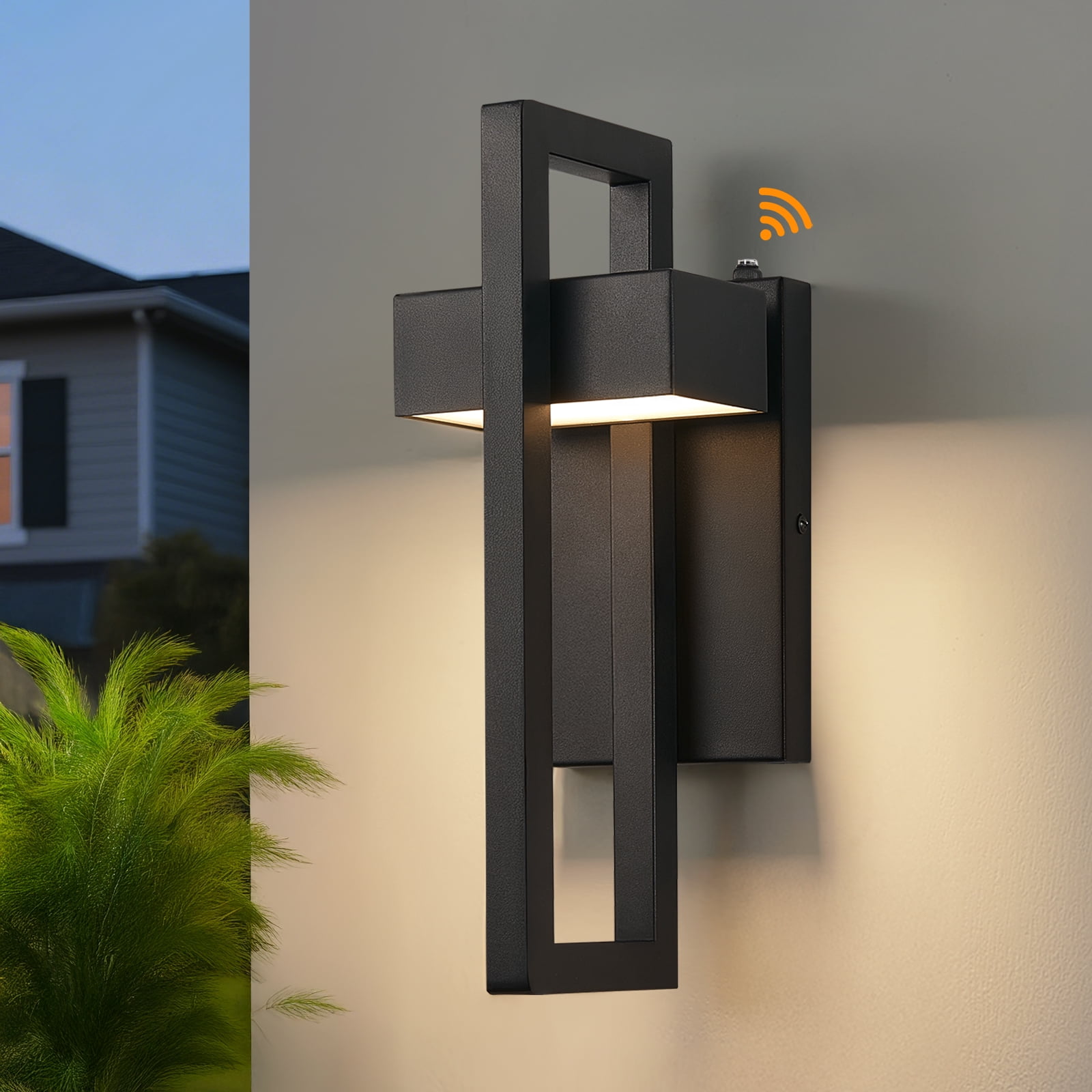 LED Outdoor Wall Sconce Dusk to Dawn Outdoor Lighting, Modern Exterior Lighting Fixtures, Black LED Front Porch Lights Outside Wall Mount Lights for House, Hallway, Warm White 3000K, 2 Pack