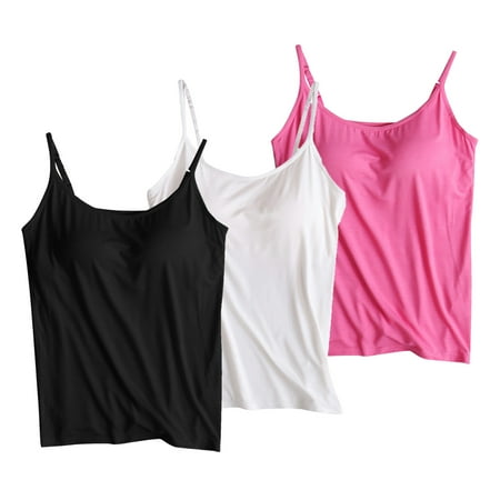 Bigersell White Push up Bra Discouts 3pc Tank Tops for Women Cotton Padded Bra Scoop Neck Strap Basic Layer Camis Bras Spaghetti Strap Camisoles Tank Tops Full-Coverage Bra Style F-373 Pinky XXL
